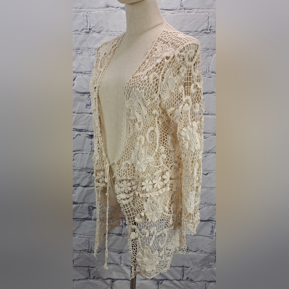 Vintage 90s Women's Crochet Open Knit Cardigan Nature Designs Mexico One Size - Picture 3 of 16